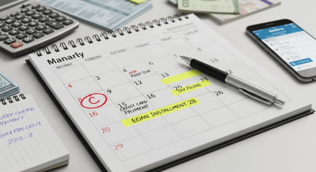 Cash flow calendar for proactive debt payment planning.