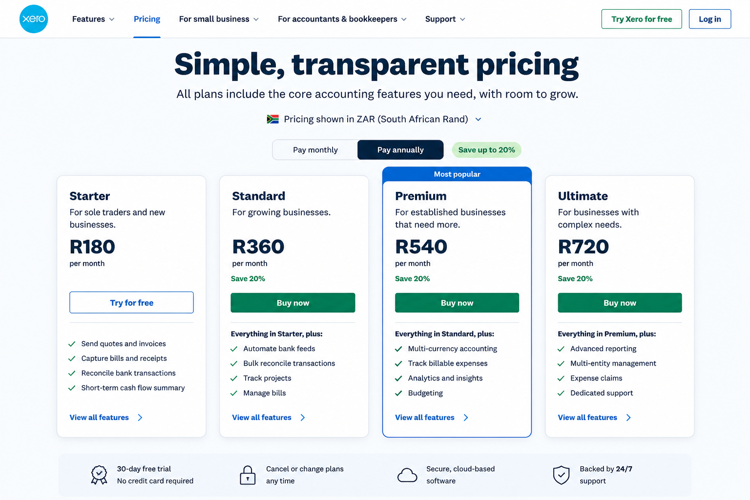 Buying cloud accounting software directly from the official website pricing page.