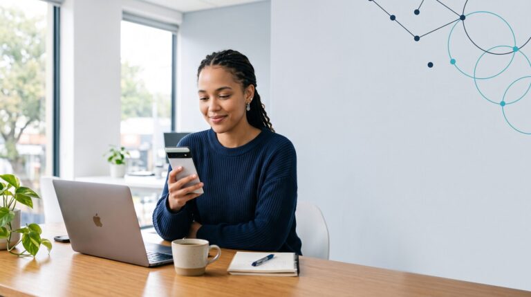 SARS crypto tax 2026: a young South African entrepreneur checking a crypto investment app on a phone at a desk